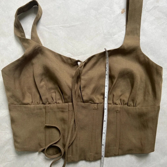 Lovers and Friends Steph Crop Top Tank Khaki Green Linen Blend Square Neck Sz XS - Picture 8 of 8